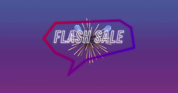 Animatie Van Woorden Flash Verkoop Het Wit Met Paarse Neon — Stockvideo