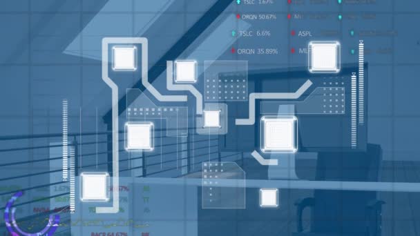 Animatie Van Het Netwerk Van Verbindingen Gegevensverwerking Lege Kantoren Mondiaal — Stockvideo