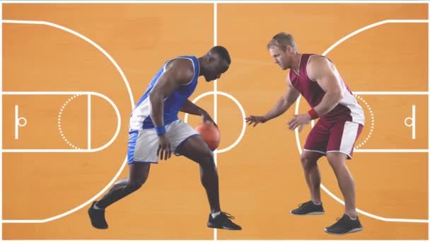 Animación Palabras Subir Nivel Rosa Naranja Sobre Dos Jugadores Masculinos — Vídeo de stock