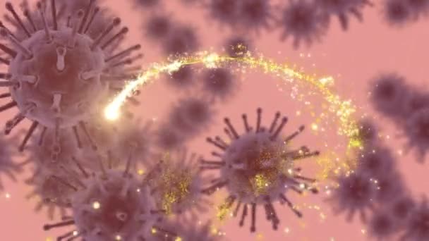 Animation Von Sternschnuppen Und Covid Zellen Schwimmend Global Covid Pandemiekonzept — Stockvideo