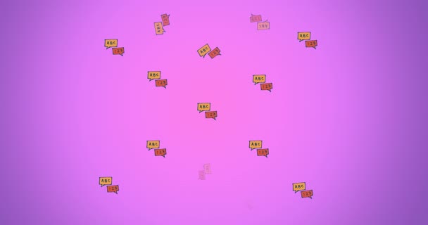 Digitale Animation Mehrerer Geometrischer Ausstattungssymbole Vor Violettem Hintergrund Zurück Schule — Stockvideo