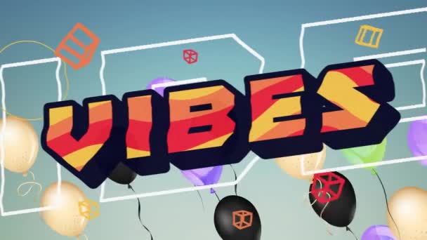 Animation Mot Vibes Orange Noir Avec Ballons Flottants Sur Gris — Video