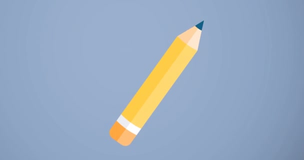 青い背景に浮かぶ複数の鉛筆アイコンのデジタルアニメーション 学校や教育の概念に戻り — ストック動画