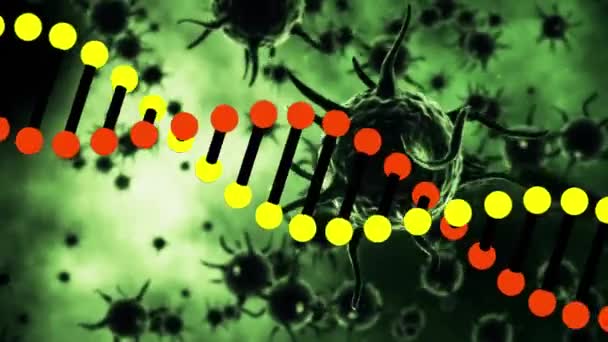 Animación Hebra Adn Girando Sobre Verde Covid Células Ongreen Salud — Vídeos de Stock