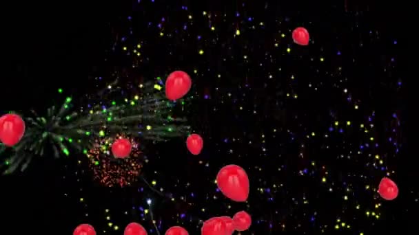 Animazione Palloncini Rossi Con Coriandoli Sfondo Nero Capodanno Celebrazione Concetto — Video Stock