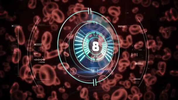 Animatie Van Circulaire Scanner Draaien Rode Bloedcellen Gegevensverwerking Gezondheidszorg Technologie — Stockvideo