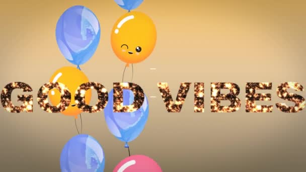 Animation Des Mots Bonnes Vibrations Scintillant Avec Des Ballons Flottants — Video