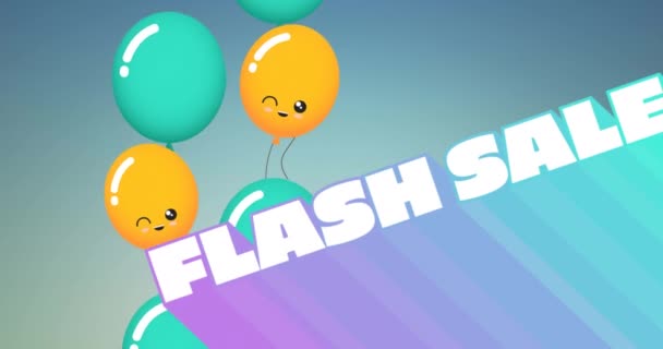 Animação Palavras Flash Venda Branco Com Trilhas Roxas Azuis Balões — Vídeo de Stock