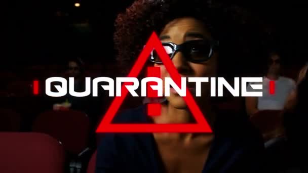 Animation Texte Quarantaine Covid Sur Triangle Avertissement Les Gens Dans — Video