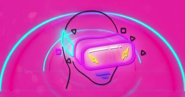 Canlı Neon Arka Planda Kulaklık Takan Neon Kafa Animasyonu Video — Stok video