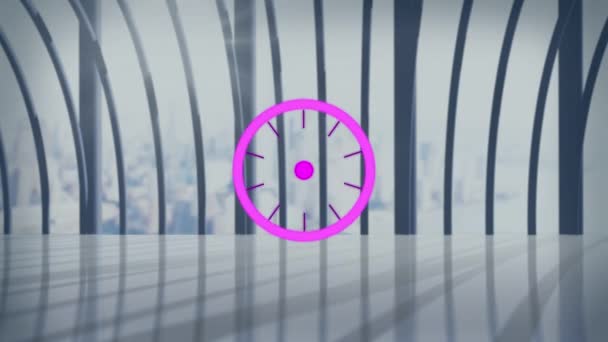 Animation Balayage Portée Violette Sur Bâtiment Moderne Paysage Urbain Entreprise — Video