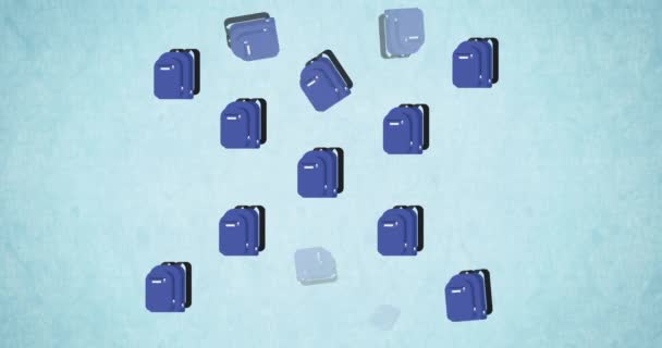 Digital Animation Multiple School Bag Book Icons Blue Background Back — Stock Video