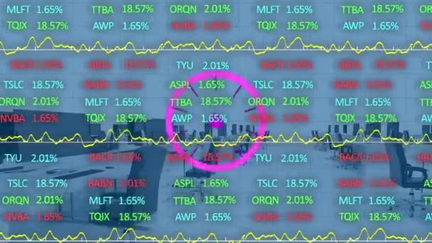 Animación Del Escaneo Alcance Procesamiento Datos Financieros Través Oficinas Vacías — Vídeos de Stock