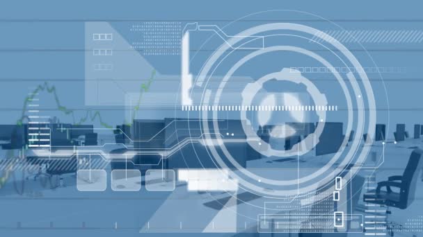 Animación Del Escaneo Alcance Procesamiento Datos Oficinas Vacías Negocio Global — Vídeo de stock