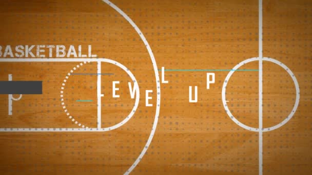 Animatie Van Woorden Vlak Boven Basketbalveld Sport Prestatie Competitie Spel — Stockvideo