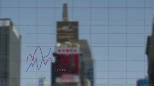 Animación Del Procesamiento Datos Sobre Edificios Paisajes Urbanos Modernos Negocio — Vídeos de Stock