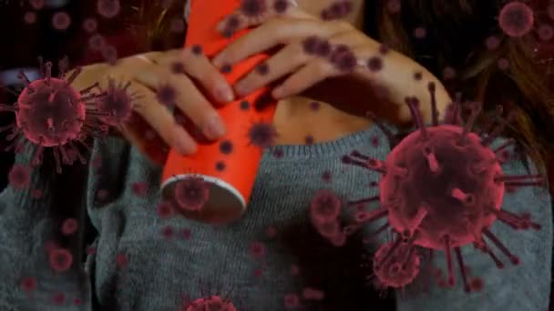 Sinemadaki Kadın Üzerinde Covid Hücrenin Animasyonu Küresel Covid Salgın Konsepti — Stok video