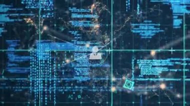 Veri işleme üzerine simgelerle bağlantı ağının animasyonu. küresel iş, dijital arayüz, teknoloji ve ağ konsepti dijital olarak oluşturulmuş video.