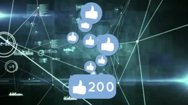 Sosyal medya simgelerinin istatistiklerle bağlantı ağı üzerinden canlandırılması. küresel sosyal medya, dijital arayüz, teknoloji ve bağlantılar konsepti dijital olarak oluşturulmuş video.