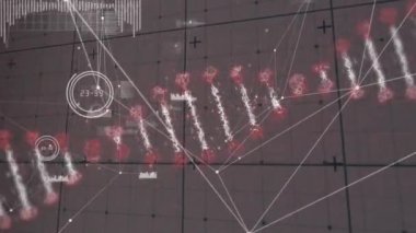 DNA iplikçiklerinin animasyonu, veri işleme üzerindeki bağlantılar ağı. küresel iş, dijital arayüz, teknoloji ve ağ konsepti dijital olarak oluşturulmuş video.