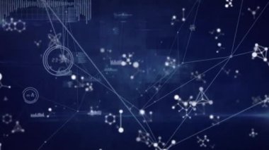 Mavi arkaplandaki bağlantı ve molekül ağlarının animasyonu. küresel dijital arayüz, teknoloji ve ağ konsepti dijital olarak oluşturulmuş video.