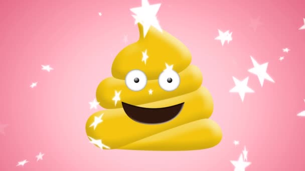 Animação Ícone Emoji Cocô Sorridente Fundo Rosa Mídia Social Global — Vídeo de Stock