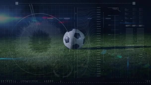 Animacja Przetwarzania Danych Nad Piłkarzem Globalny Sport Interfejs Cyfrowy Technologia — Wideo stockowe