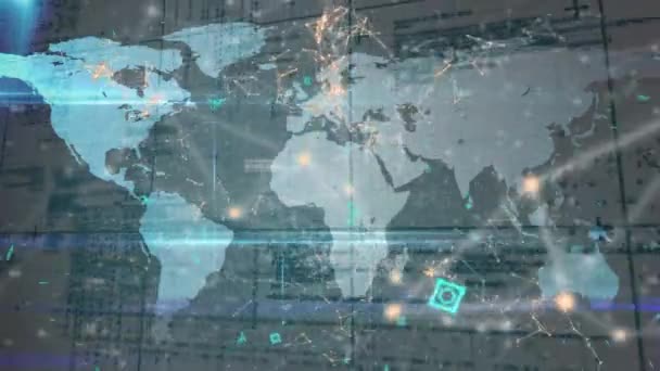 Animación Red Conexiones Través Del Mapa Del Mundo Procesamiento Datos — Vídeos de Stock