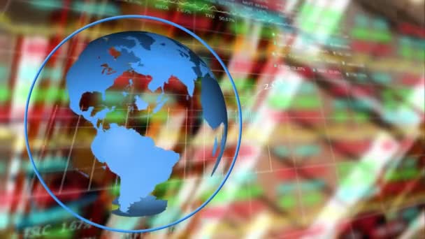 Animación Globo Procesamiento Datos Financieros Través Almacén Envío Global Negocio — Vídeo de stock