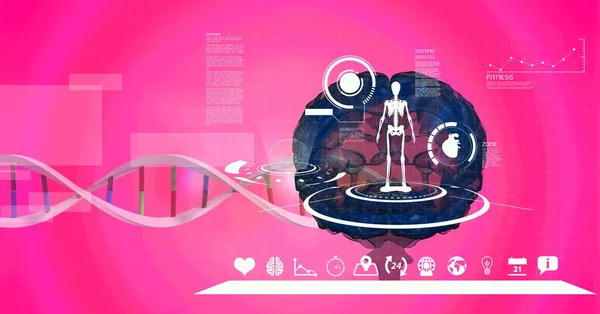 Medische Gegevensverwerking Dna Structuur Menselijk Brein Tegen Roze Gradiënt Achtergrond — Stockfoto