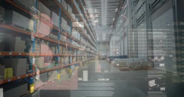 Depodaki finansal veri işleme animasyonu. küresel iş, veri işleme, dijital arayüz, teknoloji ve gönderme konsepti dijital olarak oluşturuldu.