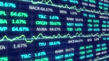 İstatistiklerle finansal veri işleme animasyonu. küresel iş, dijital arayüz, teknoloji ve ağ konsepti dijital olarak oluşturulmuş video.