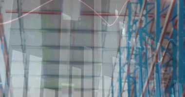 Depodaki finansal veri işleme animasyonu. küresel iş, veri işleme, dijital arayüz, teknoloji ve gönderme konsepti dijital olarak oluşturuldu.