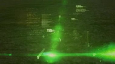 Futbolcu üzerinden veri işleme animasyonu. global spor, dijital arayüz, teknoloji ve ağ konsepti dijital olarak oluşturulmuş video.