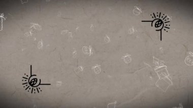 Beyaz Noel simgelerinin mavi arka plana düşmesi üzerine antik belgeleri yakma animasyonu. kutlama ve renk konsepti dijital olarak oluşturulmuş video.