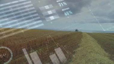 Tarım alanındaki finansal veri işleme animasyonunun birleşimi. küresel tarım, işletme, dijital arayüz, teknoloji ve ağ konsepti dijital olarak oluşturulmuş video.