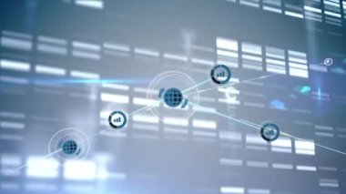 Dijital simgeler ve veri işleme ağlarının animasyonu. küresel veri işleme, ağlar, bağlantılar ve dijital arayüz konsepti dijital olarak oluşturulmuş video.