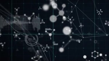 Veri işleme üzerinden moleküllerle bağlantı ağının animasyonu. küresel iş, dijital arayüz, teknoloji ve ağ konsepti dijital olarak oluşturulmuş video.