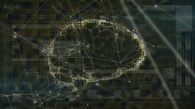 Beyin taramasının siyaha bağlanan bağlantılar ve veri işleme ağı üzerindeki animasyonu. küresel tıbbi araştırma teknolojisi ve dijital arayüz konsepti, dijital olarak oluşturulmuş video.