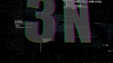 Beyaz metnin animasyonu, 5G, bilgi ve veri işleme ile, siyah üzerine. küresel iletişim ve veri teknolojisi kavramı, dijital olarak oluşturulmuş video.