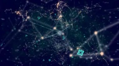 Mavi arkaplandaki bağlantı ağlarının animasyonu. küresel dijital arayüz, teknoloji ve ağ konsepti dijital olarak oluşturulmuş video.