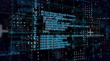 Siyahla ilgili bilgi ve veri işleme animasyonu. küresel iletişim ve veri güvenliği teknolojisi kavramı, dijital olarak oluşturulmuş video.