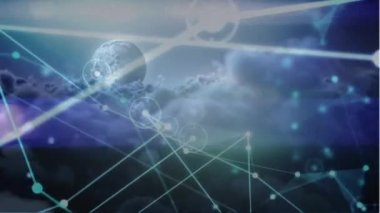 Gökyüzü üzerindeki bağlantı ağının animasyonu. küresel bağlantılar, dijital arayüz, teknoloji ve ağ konsepti dijital olarak oluşturulmuş video.