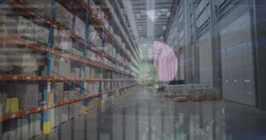 Depodaki finansal veri işleme animasyonu. küresel iş, veri işleme, dijital arayüz, teknoloji ve gönderme konsepti dijital olarak oluşturuldu.