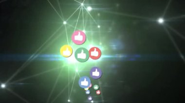 Bağlantı ağları üzerinden simgelerin canlandırılması. küresel sosyal medya, bağlantılar, dijital arayüz, teknoloji ve ağ konsepti dijital olarak oluşturulmuş video.