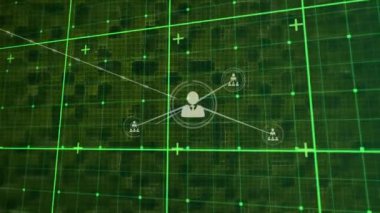 Izgara üzerindeki simgelerle bağlantı ağının animasyonu. küresel iş, dijital arayüz, teknoloji ve ağ konsepti dijital olarak oluşturulmuş video.