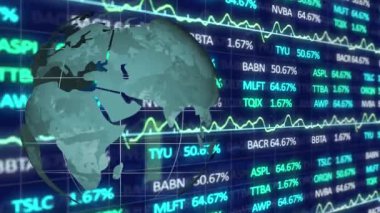 Depodaki küresel ve finansal veri işleme animasyonları. küresel taşımacılık, iş, teknoloji ve ağ konsepti dijital olarak oluşturulmuş video.