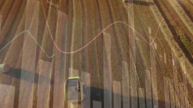 Tarım alanında istatistik ve finansal veri işleme animasyonu. küresel tarım, işletme, dijital arayüz, teknoloji ve ağ konsepti dijital olarak oluşturulmuş video.