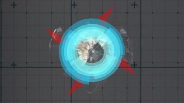 Izgara üzerindeki simgelerle birlikte tarama alanının animasyonu. küresel iş, dijital arayüz, teknoloji ve ağ konsepti dijital olarak oluşturulmuş video.