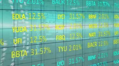 Bilgi ve veri işleme üzerinden finansal hisse arayüzünün animasyonu. küresel iş iletişimi ve dijital arayüz teknolojisi kavramı, dijital olarak oluşturulmuş video.
